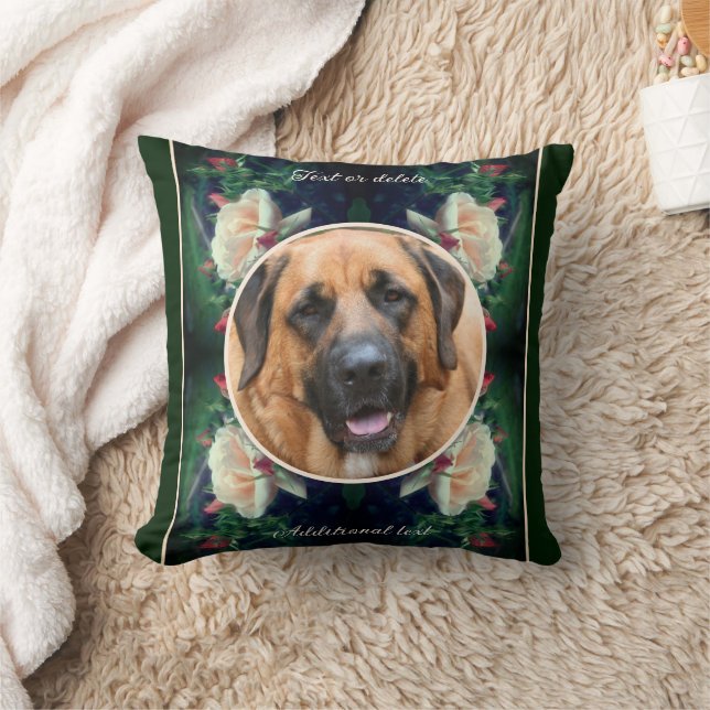 Create Your Own Pet Photo Peach Roses Frame  Throw Pillow (Blanket)