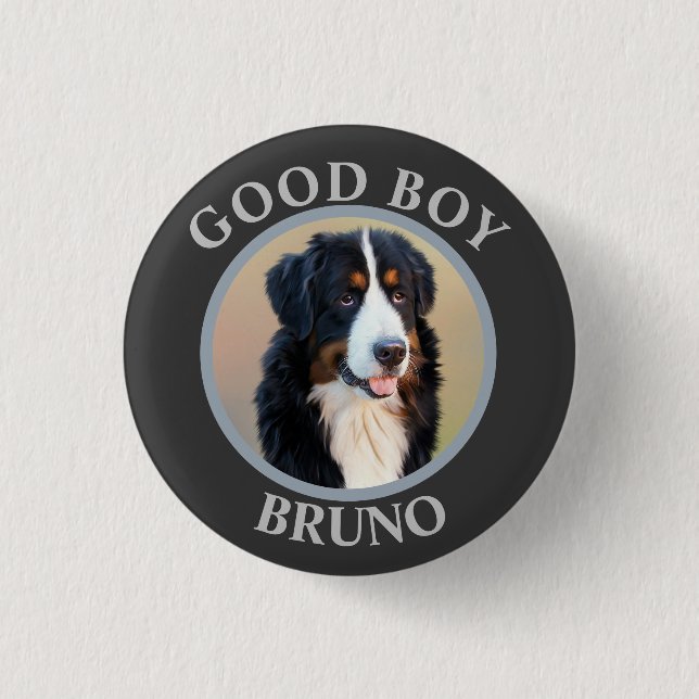 Create Your Own Pet Portrait Photo Modern Gray Button (Front)