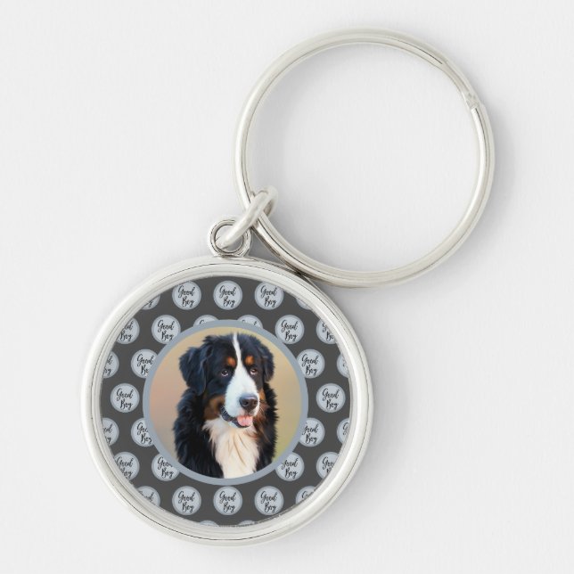 Create Your Own Pet Portrait Photo Modern Gray Keychain (Front)
