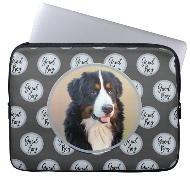 Create Your Own Pet Portrait Photo Modern Gray Laptop Sleeve (Front)