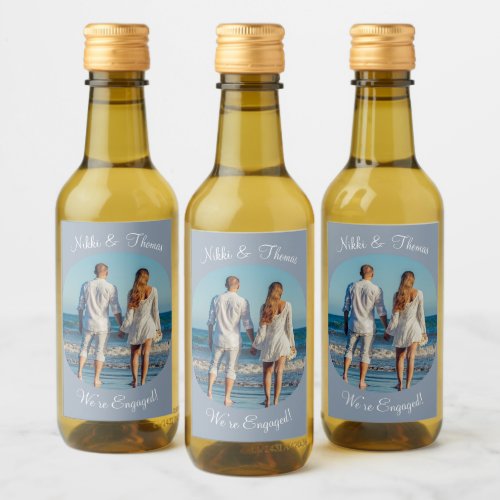 Create Your Own Photo Blue Engagement Name Couple Wine Label