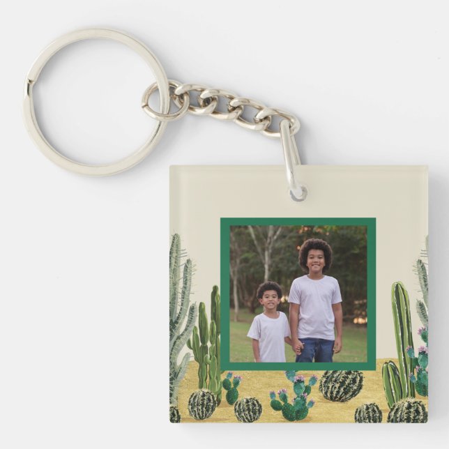 Create Your Own Photo Boho Cactus Keychain (Front)