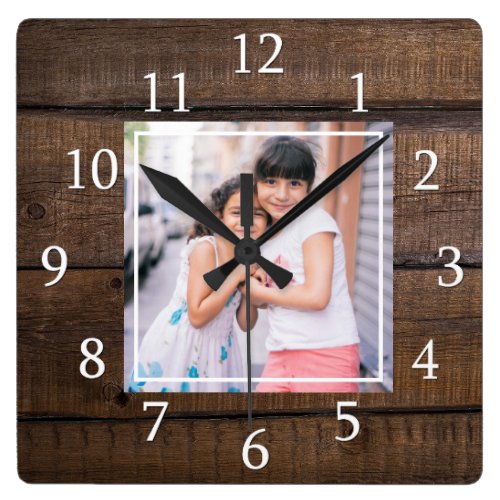 Create Your Own Photo Brown Wood Square Wall Clock