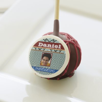 Create Your Own Photo Cake Pop Blue Trendy Pattern