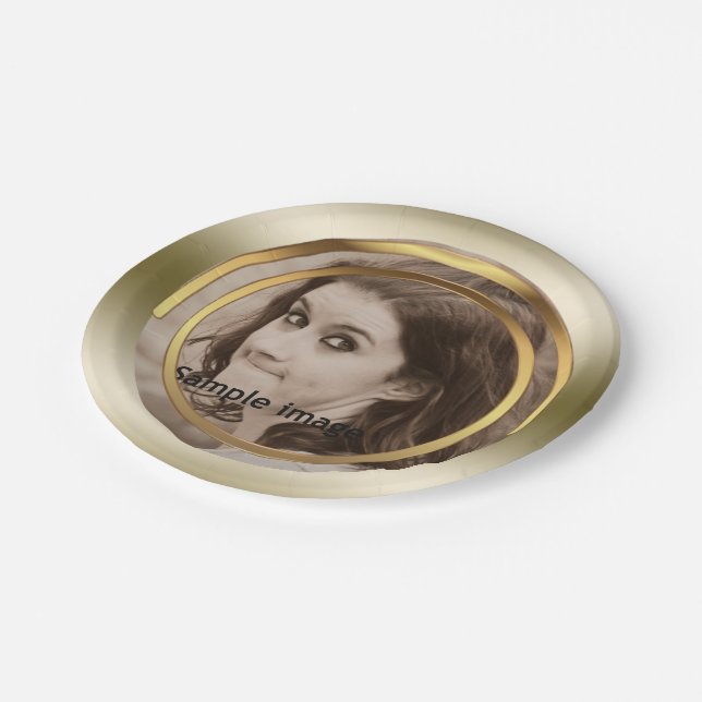 Create Your Own Photo | Chic Gold Metallic Party Paper Plates (Angled)