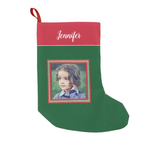 Create your own photo christmas monogram name small christmas stocking