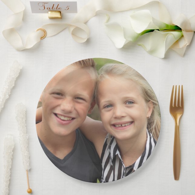 Create Your Own Photo Classic Round Sticker Paper Plates (Wedding)