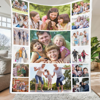 Create Your Own Photo Collage 15 Pictures White  Fleece Blanket