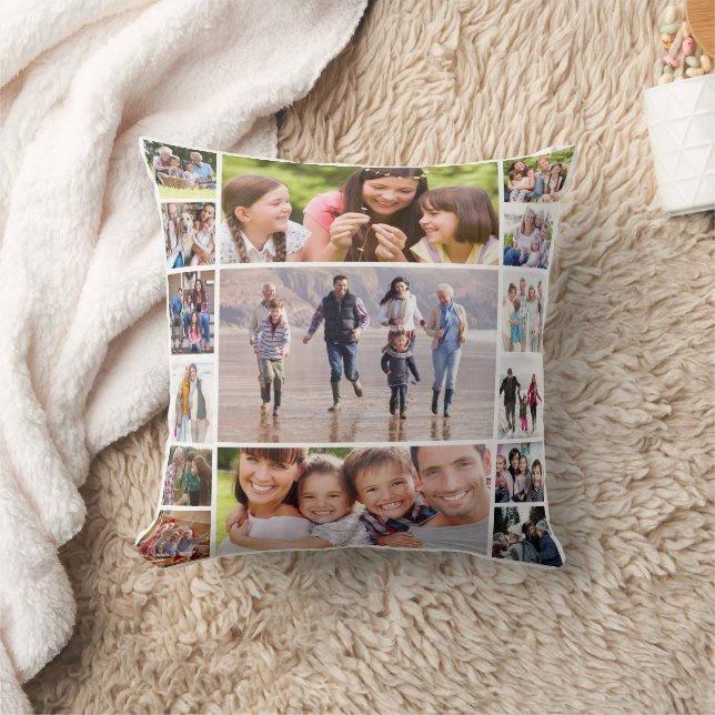 Create Your Own Photo Collage 15 Pictures White  Throw Pillow (Blanket)