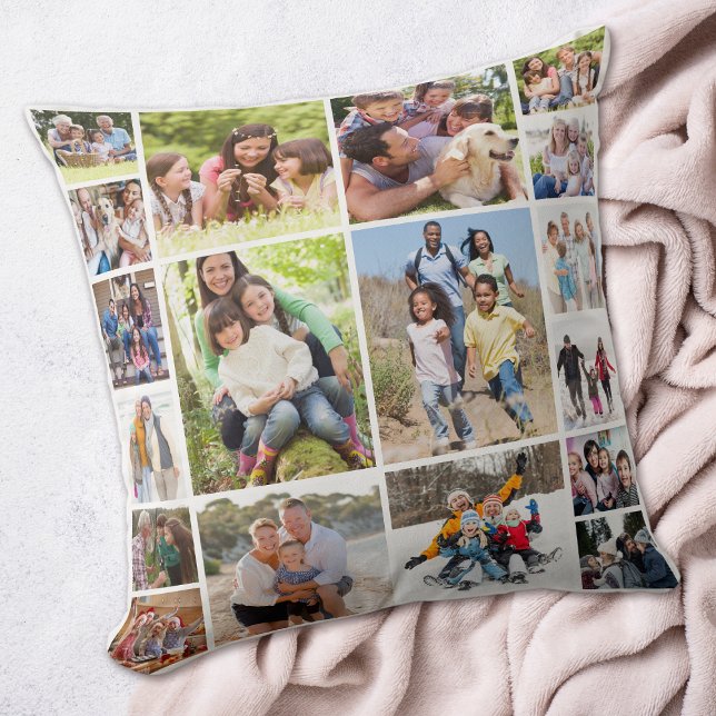 Create Your Own Photo Collage 18 Pictures White  Throw Pillow (Creator Uploaded)