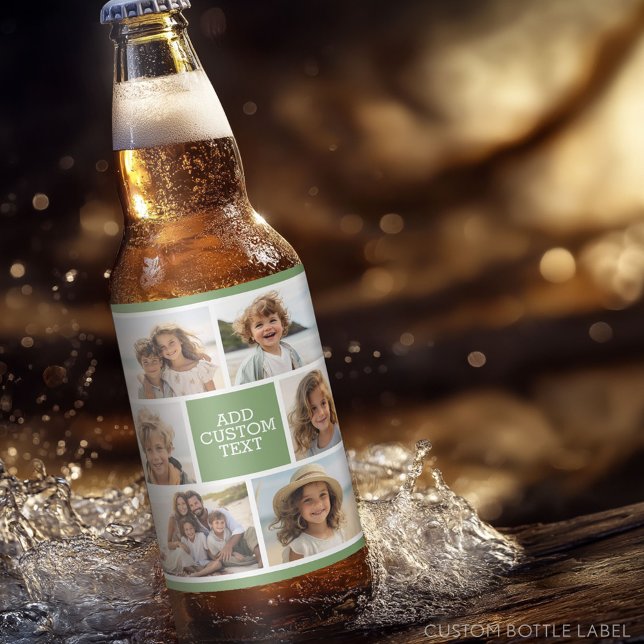 Create Your Own Photo Collage - 6 photos and Text Beer Bottle Label (Custom Beer Bottle Label - Photo Label)