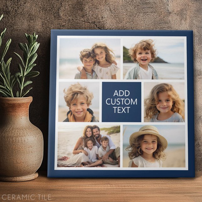 Create Your Own Photo Collage - 6 photos Monogram Ceramic Tile (Custom Tile)