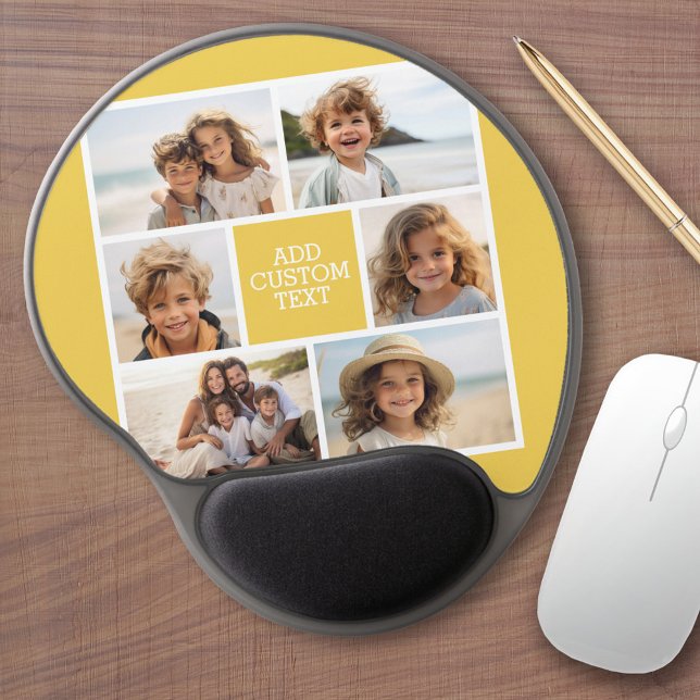 Create Your Own Photo Collage - 6 photos Monogram Gel Mouse Pad (Personalized mouse pad with photos and custom text)