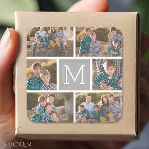 Create Your Own Photo Collage - 6 photos Monogram Square Sticker