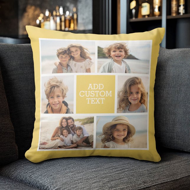 Create Your Own Photo Collage - 6 photos Monogram Throw Pillow (Custom Photo Collage Pillow)