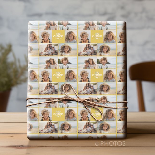 Create Your Own Photo Collage - 6 photos with Text Wrapping Paper (Custom Photo Collage Wrapping Paper - All Occasion)