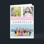 Create Your Own Photo Collage Any Age Birthday Card<br><div class="desc">Modern photo collage birthday card for any age. Featuring 3 pictures with ripped affect edges,  a pink block that can be changed to any color and a Happy Birthday template which allows you to customize their age and name.</div>