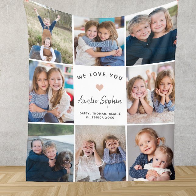 Create Your Own Photo Collage Auntie White Fleece Blanket (Creator Uploaded)