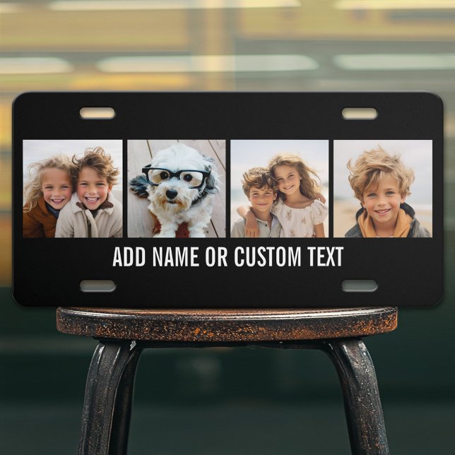 Create Your Own Photo Collage Black 4 Pictures License Plate (Custom License Plate)