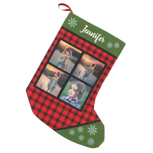 Create your own photo collage buffalo plaid small christmas stocking