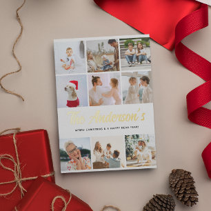 Create Your Own Photo Collage Christmas Gold Foil Holiday Card