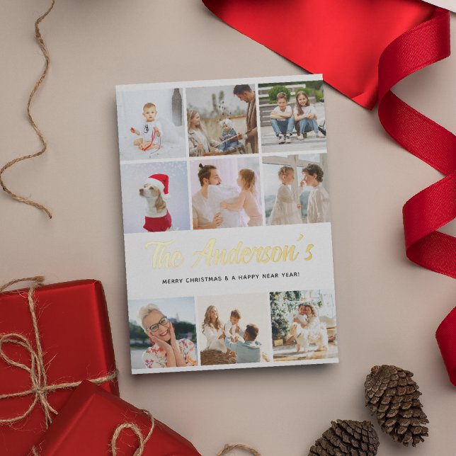 Create Your Own Photo Collage Christmas Gold Foil Holiday Card (Creator Uploaded)