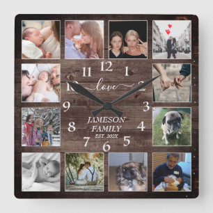 Create Your Own Photo Collage Farmhouse Wood Square Wall Clock