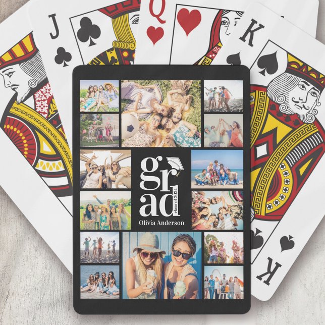 Create Your Own Photo Collage Graduate Black Poker Cards (Creator Uploaded)