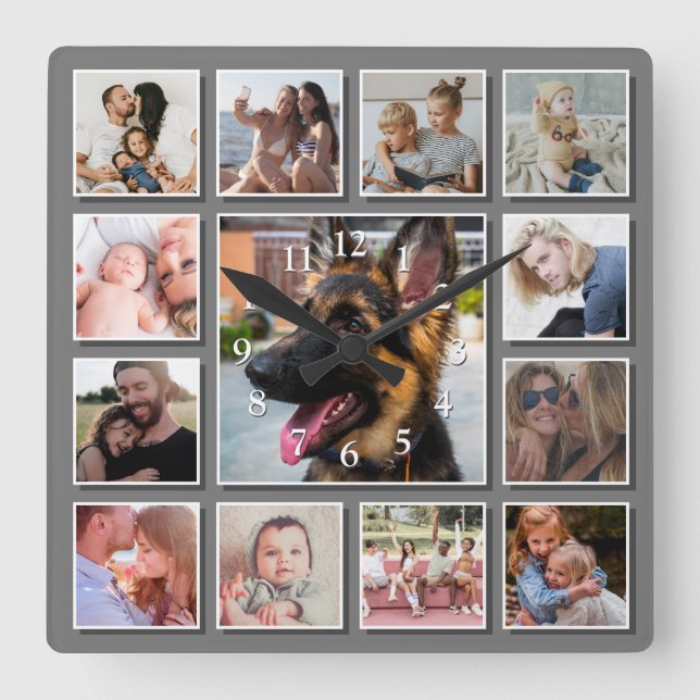 Create Your Own Photo Collage Gray Square Wall Clock (Front)