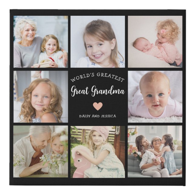 Create Your Own Photo Collage Great Grandma Modern Faux Canvas Print (Front)
