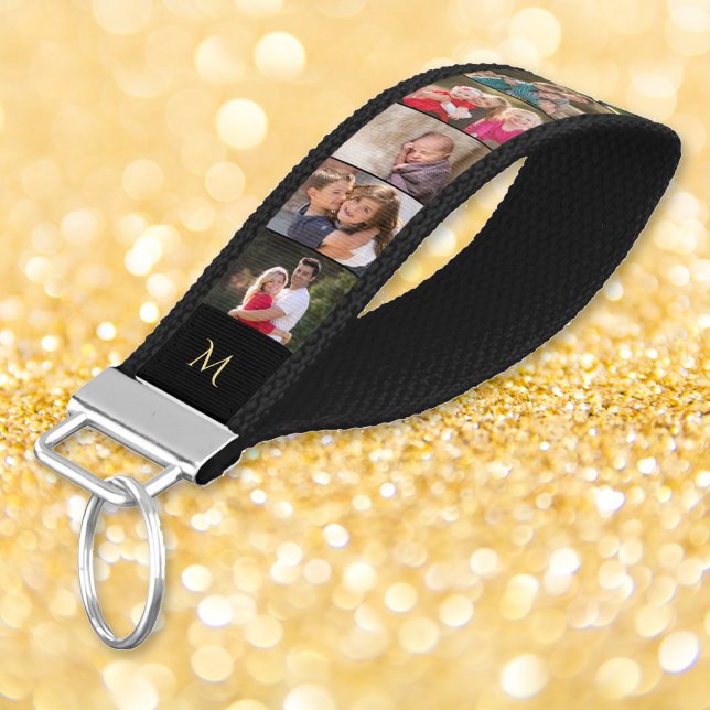 Create Your Own Photo Collage Modern Gold Monogram Wrist Keychain (Create Your Own Photo Collage Modern Gold Monogram Wrist Keychain)
