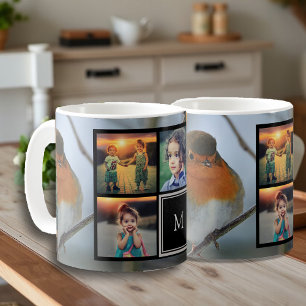 Create your own photo collage monogram robin bird coffee mug