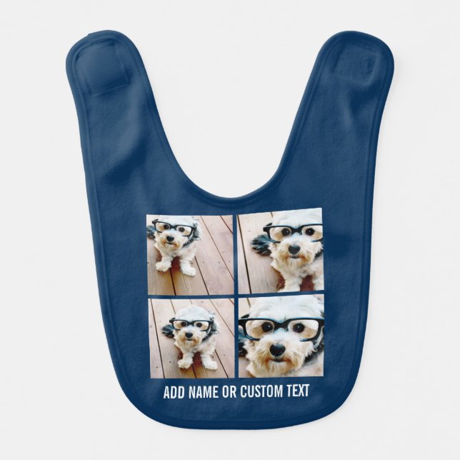 Create Your Own Photo Collage Navy 4 Pictures Bib (Front)