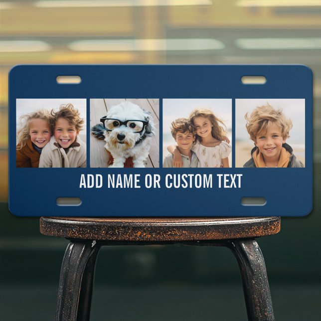 Create Your Own Photo Collage Navy 4 Pictures License Plate (Custom License Plate)