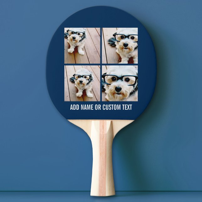 Create Your Own Photo Collage Navy 4 Pictures Ping-Pong Paddle (Custom Pink Pong Paddle)