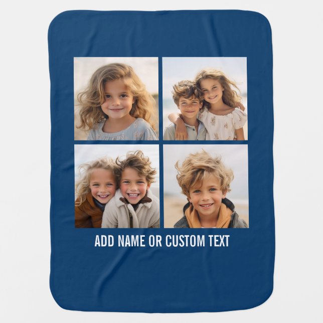 Create Your Own Photo Collage Navy 4 Pictures Stroller Blanket (Front)