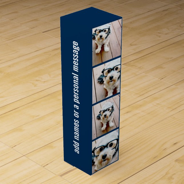 Create Your Own Photo Collage Navy 4 Pictures Wine Box (Front)
