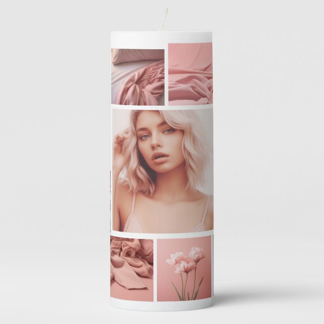Create Your Own Photo Collage  Pillar Candle (Front)