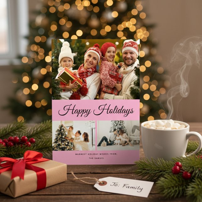 Create Your Own Photo Collage Purple Background Holiday Card (Creator Uploaded)