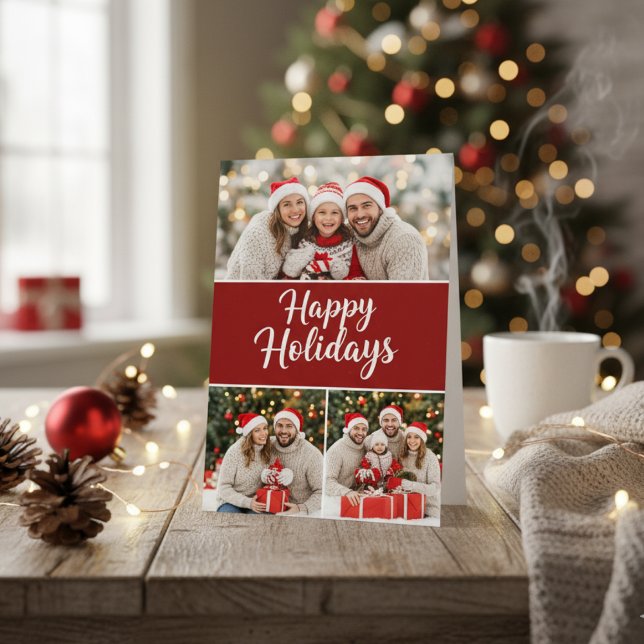 Create Your Own Photo Collage Red Background Holiday Card (Creator Uploaded)