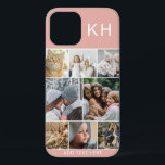 Create Your Own Photo Collage & Text Custom Color  iPhone 12 Case<br><div class="desc">Have fun designing your very own iphone phone case. Featuring a modern instagram photo collage,  initials and space to add your own text. Background is girly pink but can be changed to any color.</div>