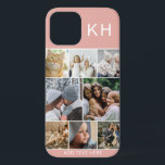Create Your Own Photo Collage & Text Custom Color  iPhone 12 Case<br><div class="desc">Have fun designing your very own iphone phone case. Featuring a modern instagram photo collage,  initials and space to add your own text. Background is girly pink but can be changed to any color.</div>