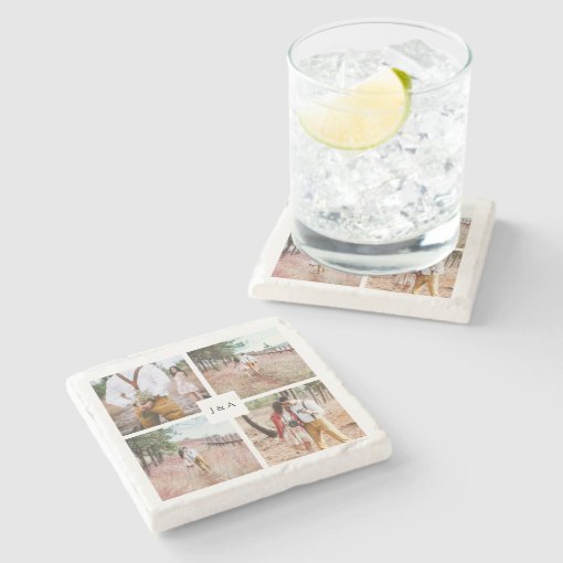 Create your own photo collage wedding stone coaster | Zazzle