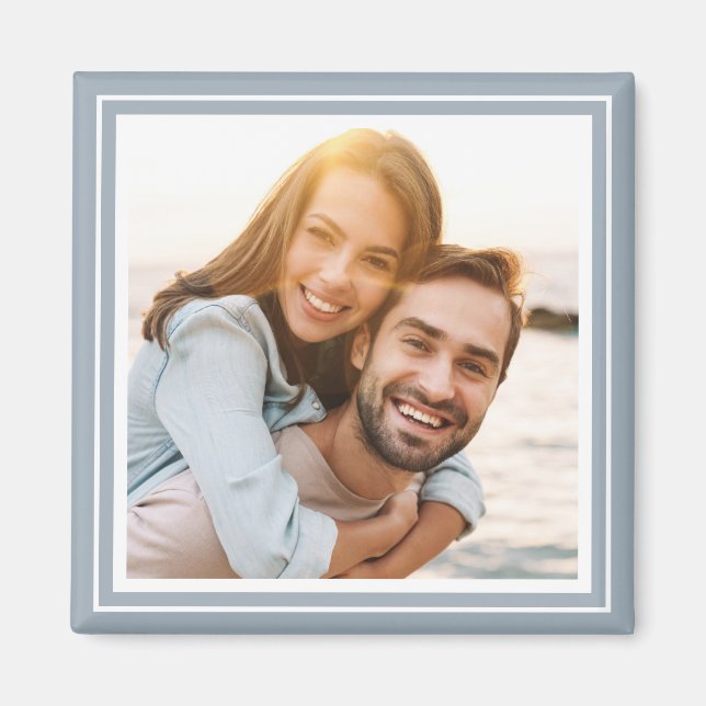Create Your Own Photo Custom Square Keepsake Blue Magnet (Front)