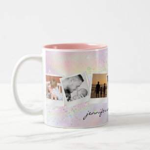 Create Your Own Photo Cute Girly Rainbow Glitter Two-Tone Coffee Mug