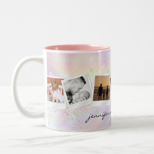 Create Your Own Photo Cute Girly Rainbow Glitter Two_Tone Coffee Mug