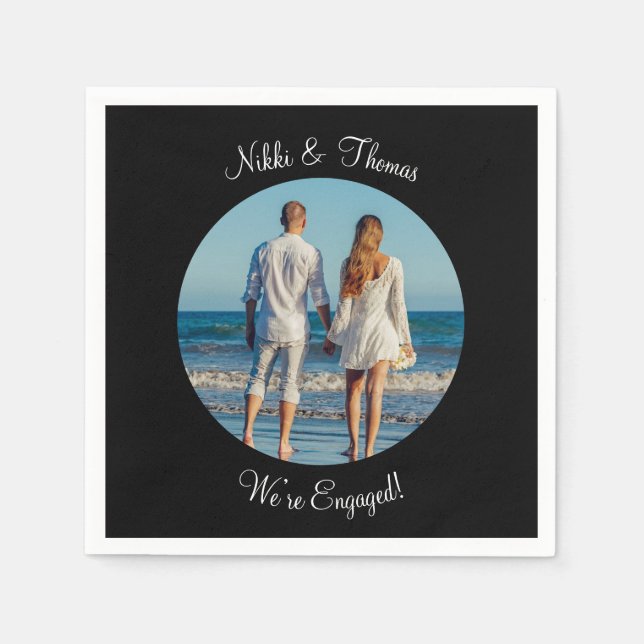 Create Your Own Photo Engagement Name Couple Napkins (Front)
