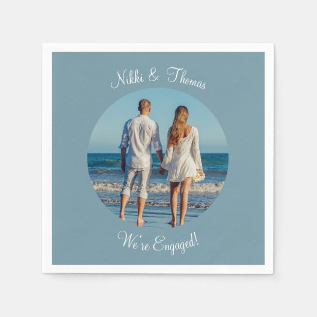Create Your Own Photo Engagement Name Couple Napkins (Front)