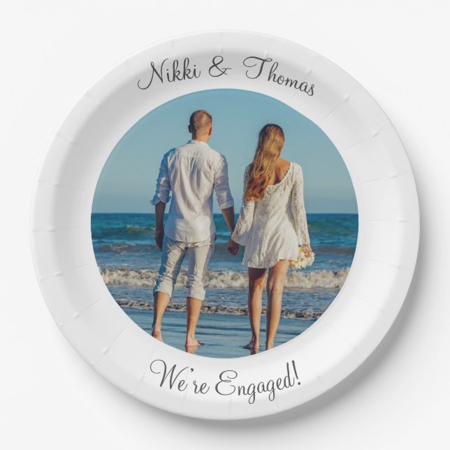 Create Your Own Photo Engagement Name Couple Paper Plates (Front)