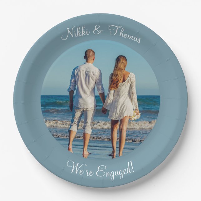 Create Your Own Photo Engagement Name Couple Paper Plates (Front)
